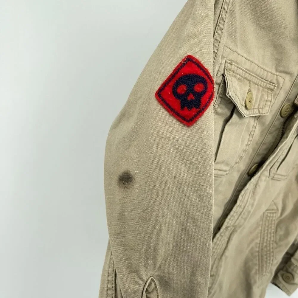GAP Kids Boy’s Khaki Beige Embroidered Utility Cotton Full Zip Hooded Jacket 8
